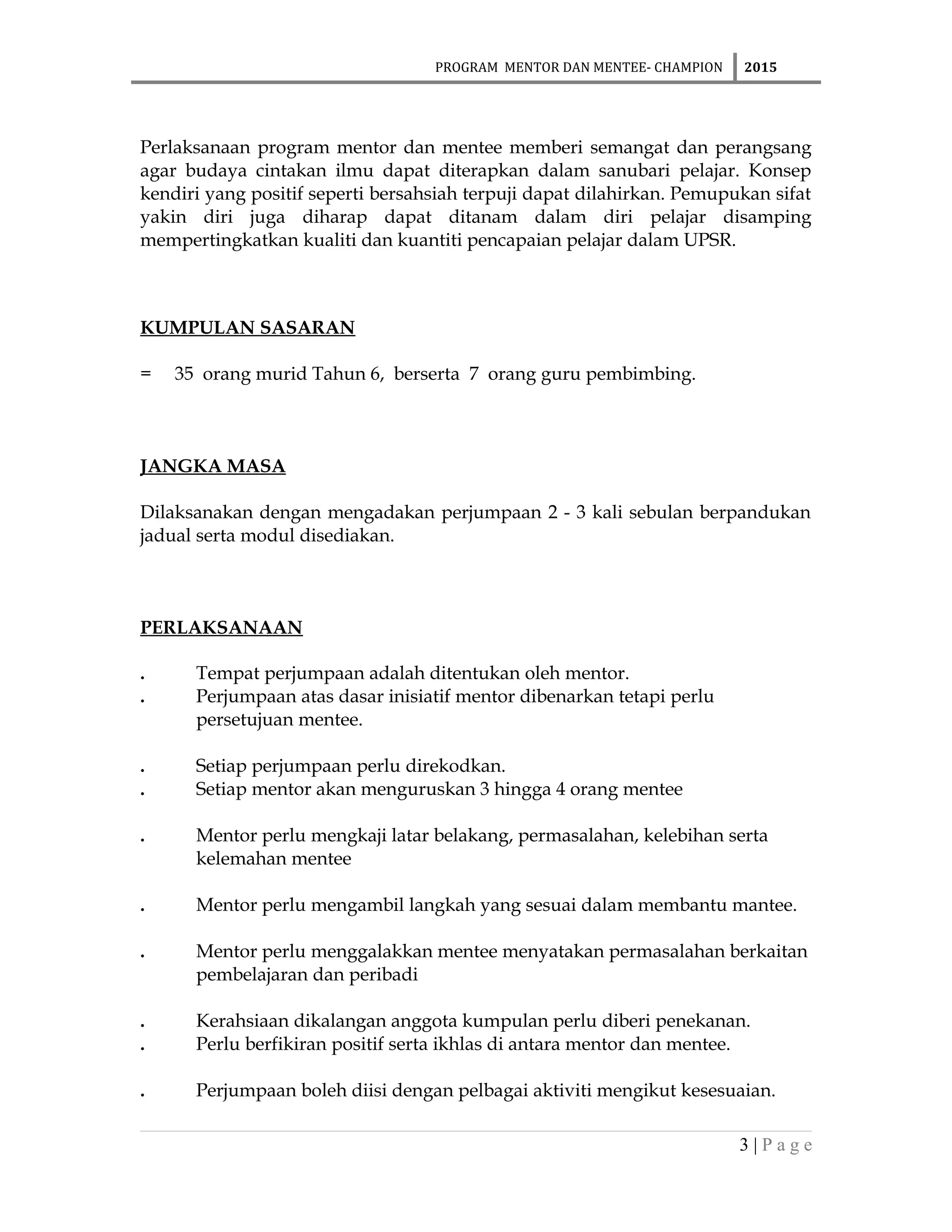 Contoh Kertas Kerja Program Champion -Mentor mentee-champion | DOC