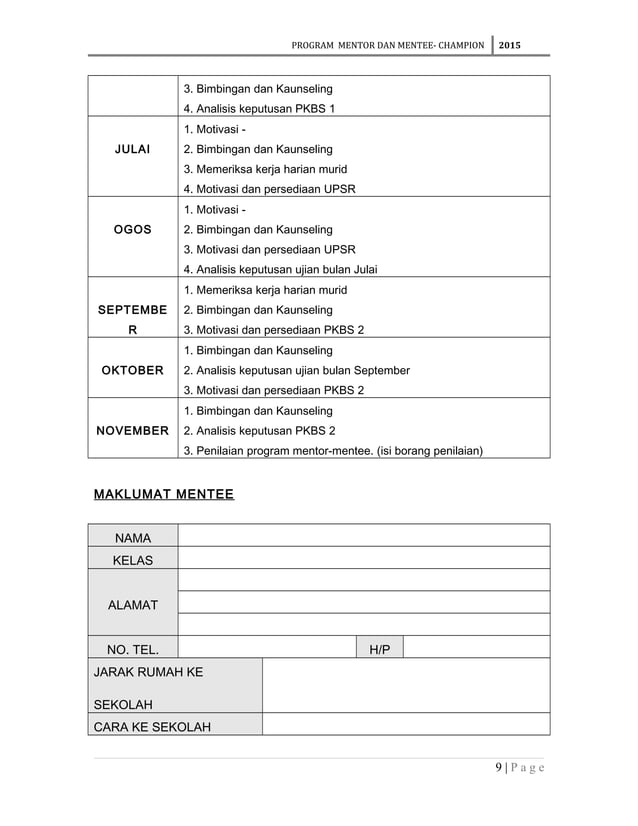 Contoh Kertas Kerja Program Champion -Mentor mentee-champion | DOC