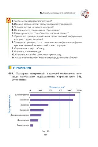 619.° Ïîëüçóÿñü äèàãðàììîé, â êîòîðîé îòîáðàæåíû ïëî-
ùàäè íàèáîëüøèõ âîäîõðàíèëèù Óêðàèíû (ðèñ. 93),
óñòàíîâèòå:
Âîäîõðàíèëèùà
Ïëîùàäü, êì2
Êðåìåí÷óãñêîå
Êàõîâñêîå
Êèåâñêîå
Êàíåâñêîå
Äíåïðîäçåðæèíñêîå
Äíåïðîâñêîå
Äíåñòðîâñêîå
25002000150010005000
Ðèñ. 93
 