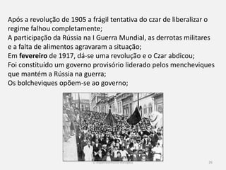 26
Perdas europeias:
Económicas:
Racionamento dos bens essenciais;
Inflação galopante (os estados emitiram moeda, provocando a sua
desvalorização);
Perda de poder de compra da classe média;
 