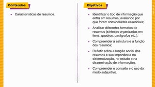 Aula sobre Resumo. Todo conceito de resumo . | PDF