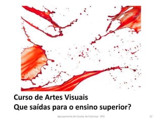Agrupamento de Escolas de Estarreja - SPO
Curso de Artes Visuais
Que saídas para o ensino superior?
22
 