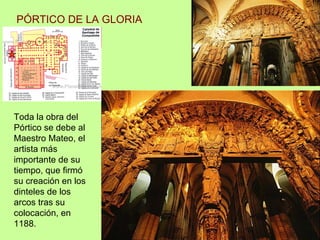 PÓRTICO DE LA GLORIA




Toda la obra del
Pórtico se debe al
Maestro Mateo, el
artista más
importante de su
tiempo, que firmó
su creación en los
dinteles de los
arcos tras su
colocación, en
1188.
 