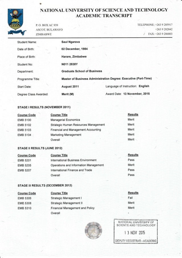 MBA Certificate and Transcript