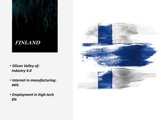 FINLAND
• Silicon Valley of:
Industry 4.0
• Internet in manufacturing:
44%
• Employment in high-tech
8%
 