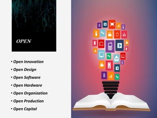 OPEN
• Open Innovation
• Open Design
• Open Software
• Open Hardware
• Open Organization
• Open Production
• Open Capital
 
