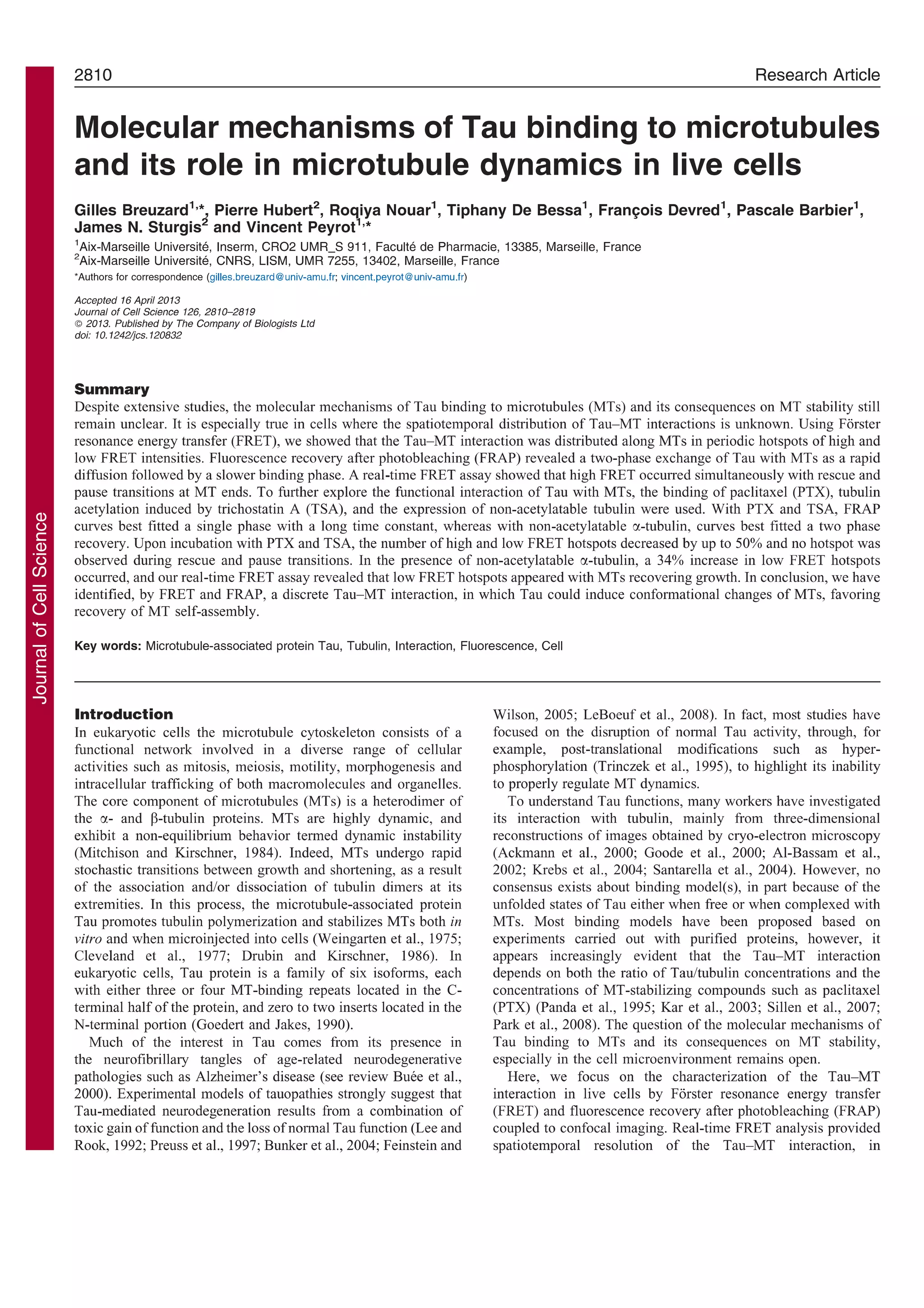Molecular mechanisms of Tau binding to microtubules and its role in ...