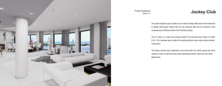 Private Residence
	 Miami, FL Jockey Club
	
The project objective was to create our own Interior Design Office with a full complement
of design staff spaces infused with out own personal taste and the influence of the  
contemporary architectural style of the existing building.
The XL Tower is a mixed use building located in the Business Bay District of Duabi,
U.A.E. The challenge was to reflect the building elliptical curtain wass without literally
mimicking it.
The design solution was to generate a pivot point within the interior space that would
radiate an array of walls and decor while addressing exterior views and inter-office
adjacencies.
 