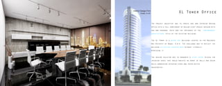 XL Tower Office
	
The project objective was to create our own Interior Design
Office with a full complement of design staff spaces infused with
our own personal taste and the influence of the contemporary
architectural style of the existing building.
The XL Tower is a mixed use building located in the Business
Bay District of Duabi, U.A.E. The challenge was to reflect the
building elliptical curtain wass without literally
mimicking it.
The design solution was to generate a pivot point within the
interior space that would radiate an array of walls and decor
while addressing exterior views and inter-office
adjacencies.
    Interior Design Firm
	 Dubai, U.A.E
 