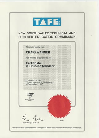 TAFE Certificate 1 in Chinese Mandarin