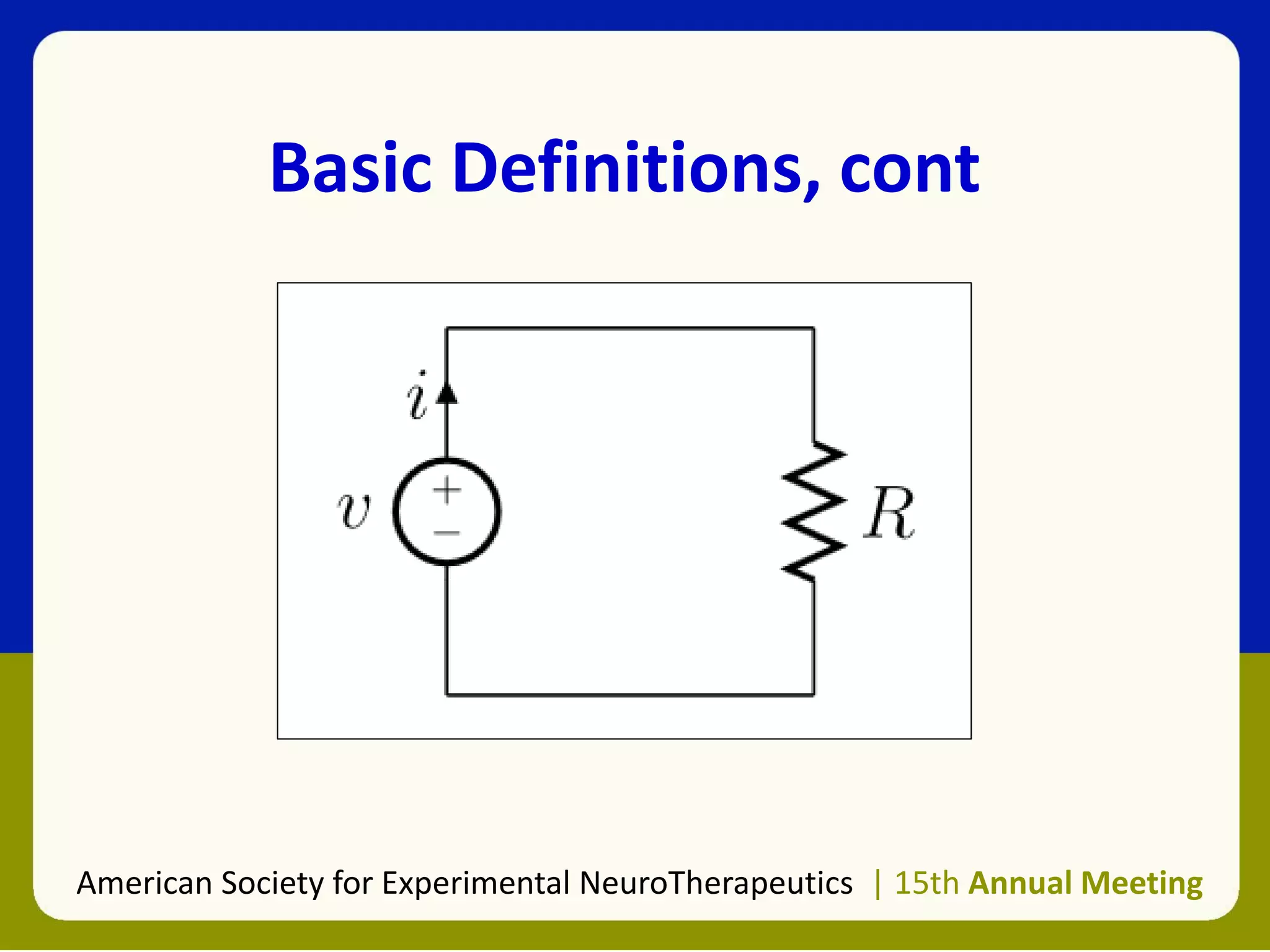Basic Definitions, cont
American Society for Experimental NeuroTherapeutics | 15th Annual Meeting
 