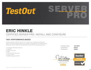 ERIC HINKLE
Certification Date: 10/1/2016
Candidate ID: UV774
Certificate ID: CVXT5
 