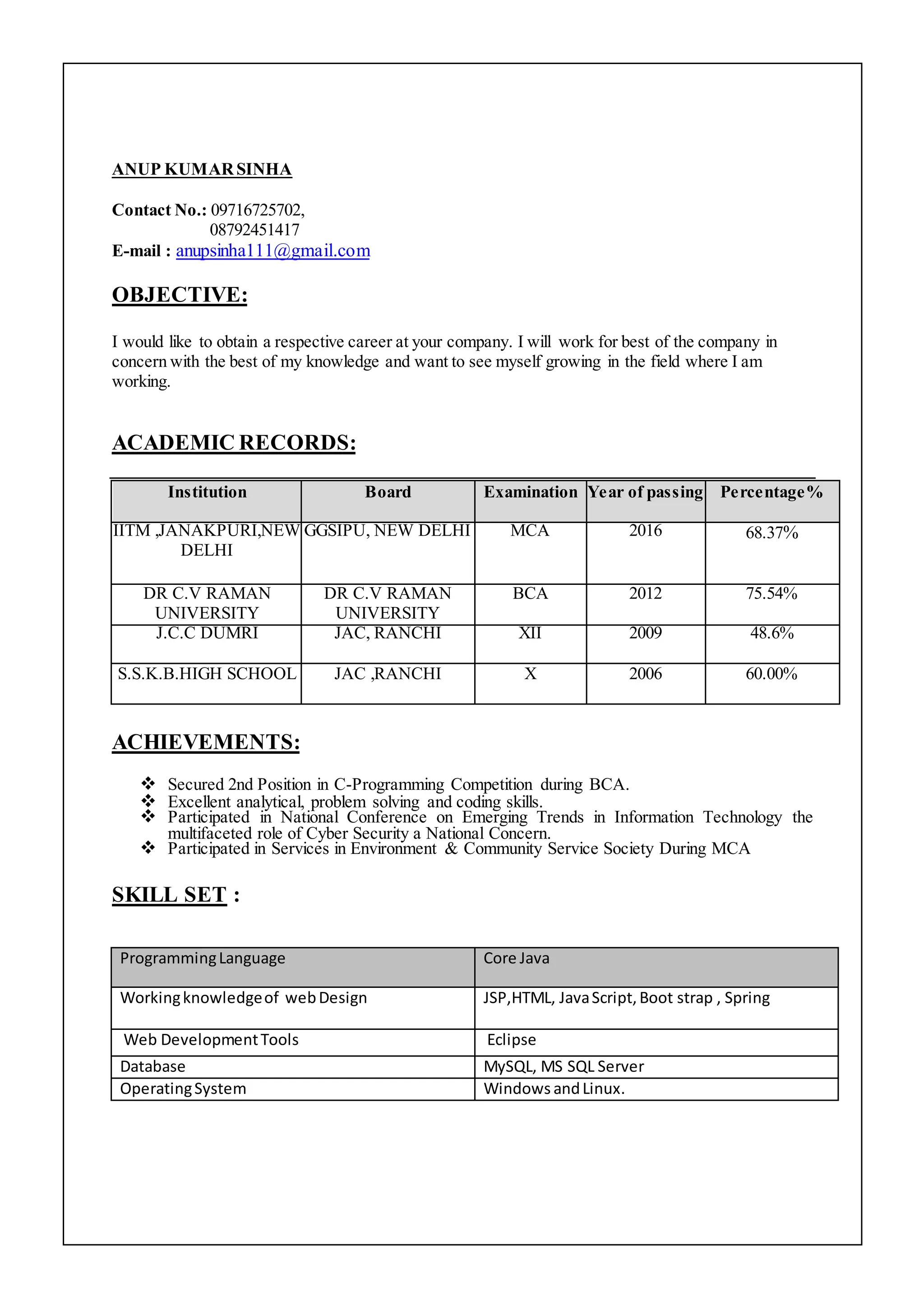 Resume anup new1 pdf