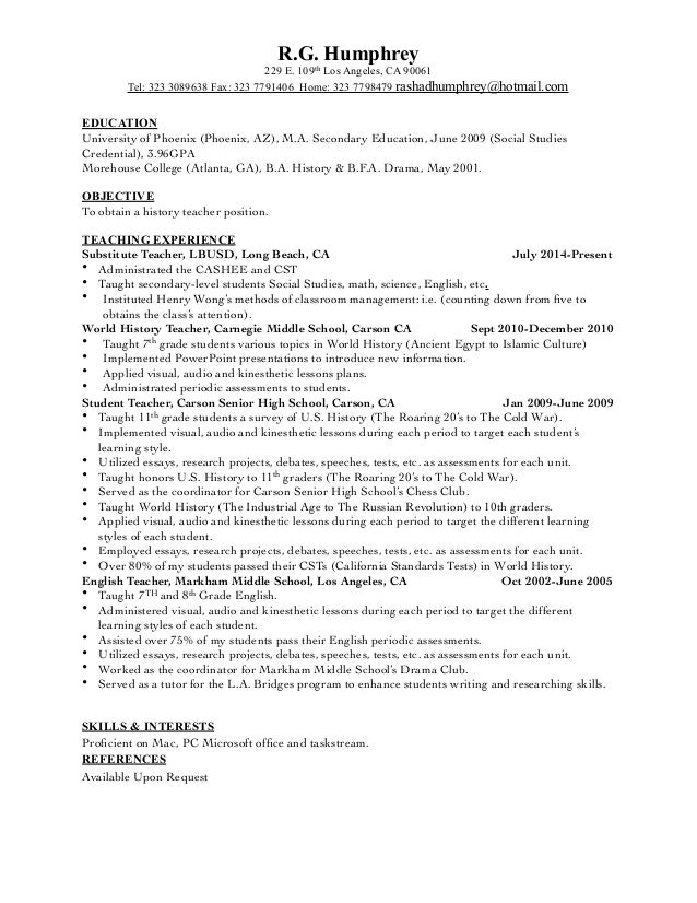 history teacher resume history teacher resume