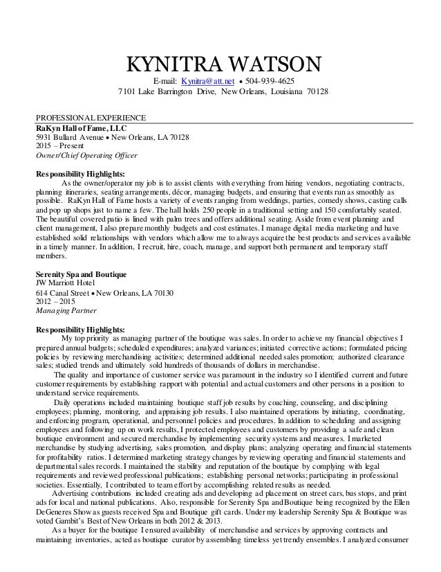 kynitra watson resume boutique owner resume