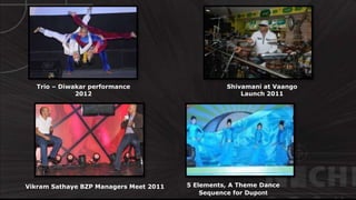 5 Elements, A Theme Dance
Sequence for Dupont
Shivamani at Vaango
Launch 2011
Vikram Sathaye BZP Managers Meet 2011
Trio – Diwakar performance
2012
 