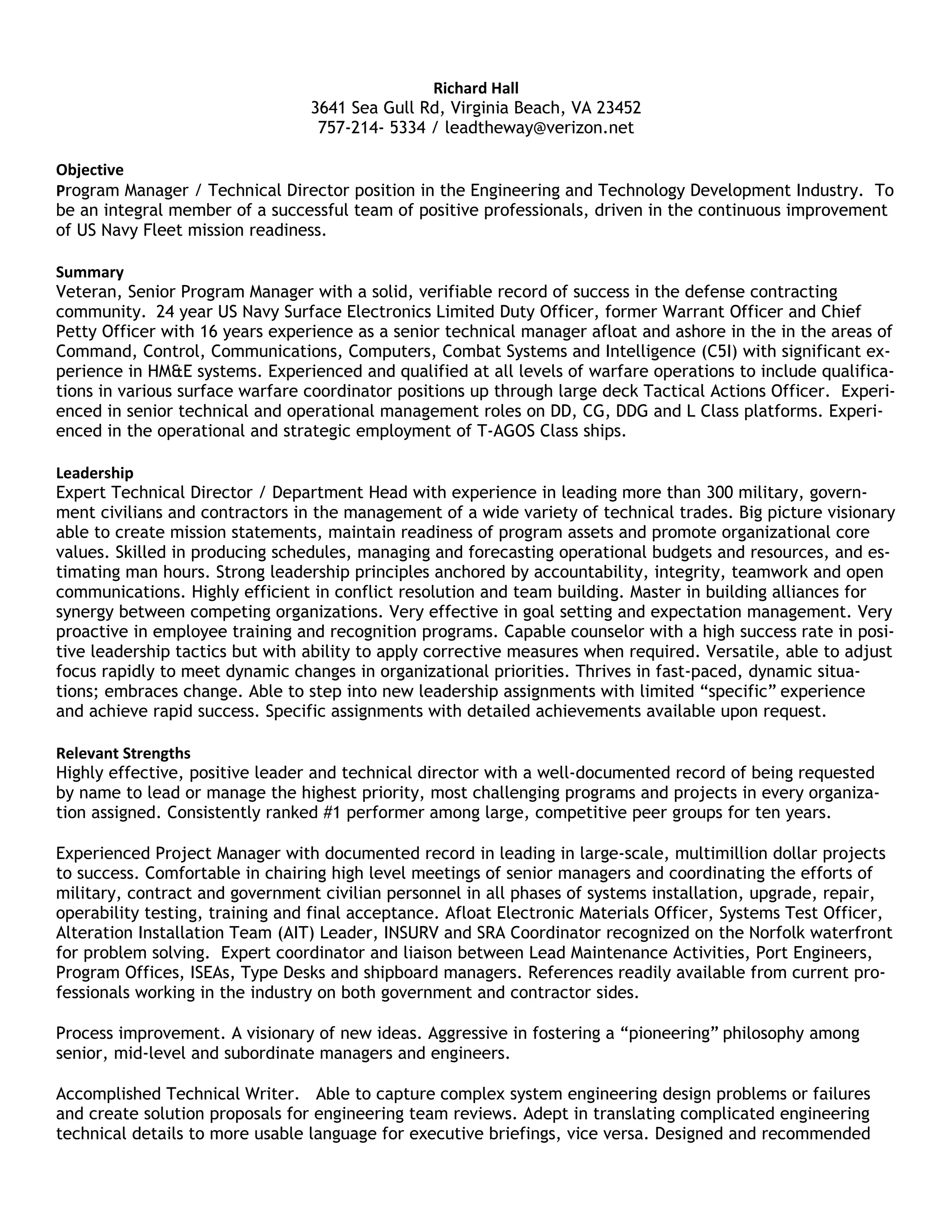 HallResumeWordLinkedin14April15 | PDF