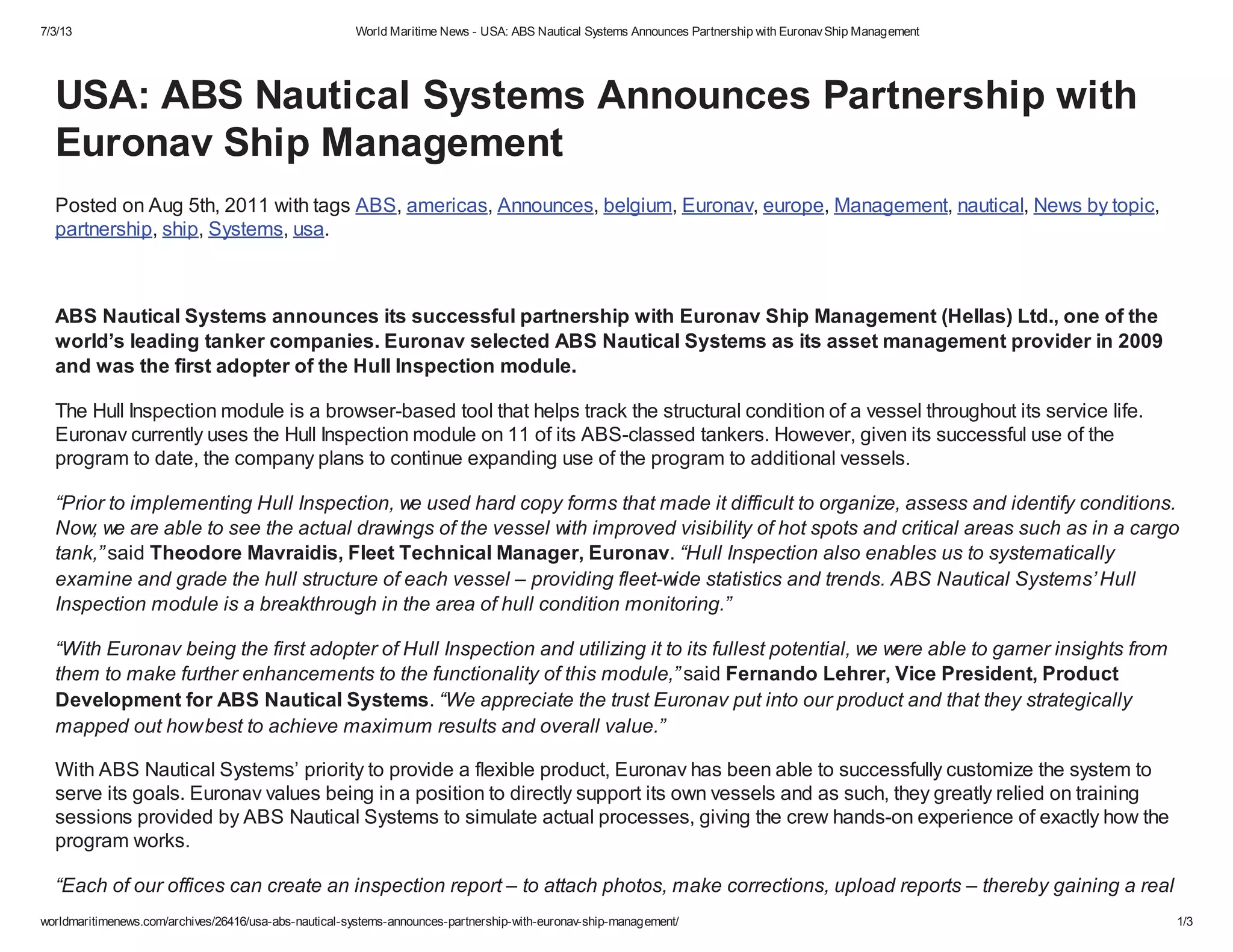 World Maritime News USA_ ABS Nautical Systems Announces Partnership