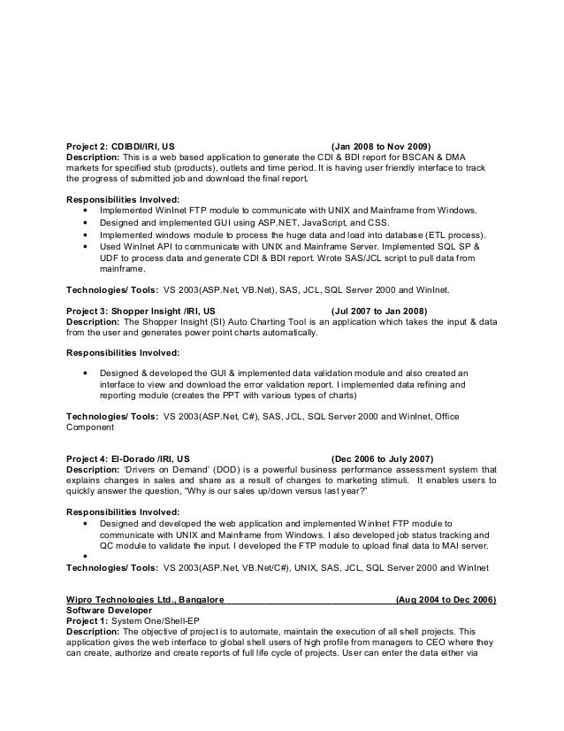 descriptions for resumes
