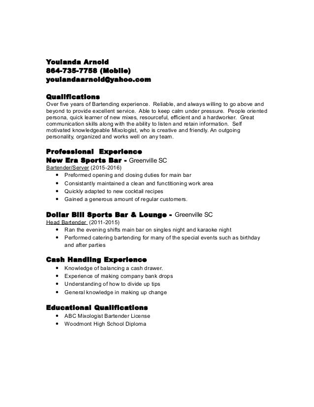 bartender resume bartender skills for resumes