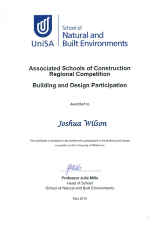 UniSA Design & Build Competition Recognition