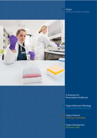 1
In Business for
Personalized Healthcare
Targos
Efficient·Reliable·Flexible
Targos Development
Biomarker R&D
Targos Advance
Training & Consulting
Targos Molecular Pathology
Clinical Biomarker Services
 
