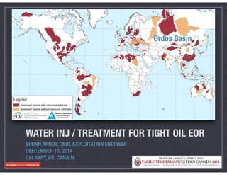 WATER INJ / TREATMENT FOR TIGHT OIL EOR
SHONN ARNDT, CNRL EXPLOITATION ENGINEER
DEECEMBER 10, 2014
CALGARY, AB, CANADA
2014-03-16, 4:20 PMbigmap.png 1,059×581 pixels
business-conferences.com and cell 403 540 0633. My colleague Emma Borg, the Conference Producer will also be onsite for the duration of
the event.
Critical Success Factors:
Please note two points that are critical to the success of this conference from the speakers’ perspective:
• Learning Focused Presentations - No Sales Pitches.
Delegates come here to learn about markets and strategies - not listen to investor presentations. Please keep company slides to a minimum
and ensure you are teaching the delegates something valuable - this always yields a more positive and interested response. There should be
no more than 1-2 slides on the company at the beginning with the main bulk of the presentation focusing on teaching the delegates something
based on the session outline you selected when you confirmed (online at: http://www.artiﬁcial-lift-production-canada-
2014.com/3/agenda/23/agenda/[artiﬁcial-lift-production-canada-2014.com] The presentation can finish with an insight into your company's
capacities. We want to make sure you and the delegates gain as much as possible from this conference and this is approach is the way to do
it.
• Speak For Full Duration (i.e, 30 minutes/ agreed duration with Producer)
It is essential that you fill your full allocated time slot - usually 30 minutes unless agreed otherwise. If in doubt, it's better to go over time than
be under time. Please practice your presentation out loud and make sure it fills the whole time slot.
I look forward to receiving your Dinner responses and presentations soon. Please let me know if you have any queries and I will be more than
happy to assist.
Mike Skwara
Ordos Basin
 