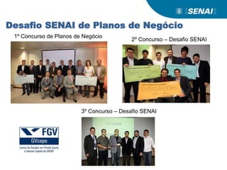 Desafio SENAI de Planos de Negócio
1º Concurso de Planos de Negócio
2º Concurso – Desafio SENAI
3º Concurso – Desafio SENAI
 