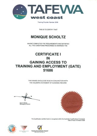 Certificate I in Gaining access to training and employment