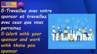 5.Travaillez avec votre
sponsor et travaillez
avec ceux que vous
parrainez
5.Work with your
sponsor and work
with those you
sponsor
 