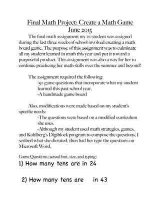 Math board game final project work sample | PDF