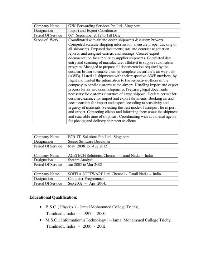resume import export coordinator import export resumes