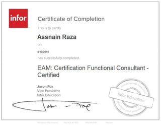 EAM Certificate Functional Consultant