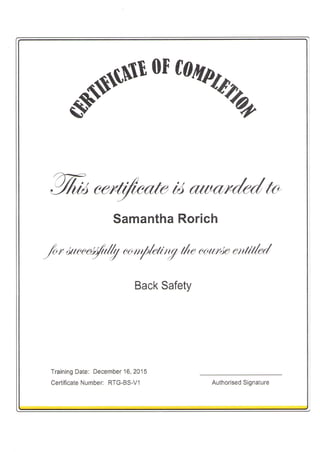 Certificate - Back Safety