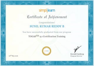 SUNIL KUMAR REDDY B
TOGAFÂ® 9.1 Certification Training
06th May 2016
 