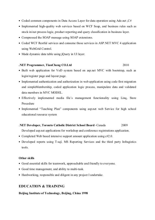 Net Developer ResumeMing Zhao Best Net Developer Resume Net Developer ResumeMing Zhao Best Net Developer Resume