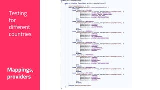 Testing
for
different
countries
Mappings,
providers
 