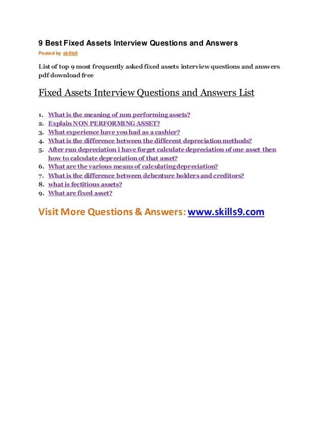 Fixed Assets Interview Questions