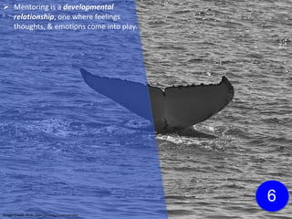  Mentoring is a developmental
relationship, one where feelings
thoughts, & emotions come into play.
Image Credit: flickr.com/photos/paperpariah/
6
 