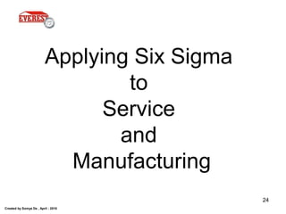 Created by Somya De , April - 2010
24
Applying Six Sigma
to
Service
and
Manufacturing
 