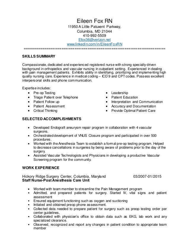 sample surgical nurse resume