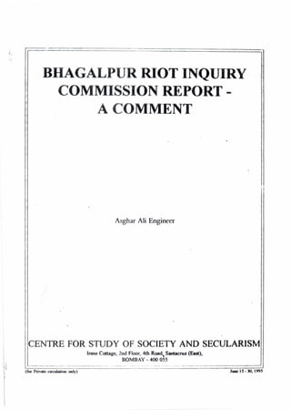 Bhagalpur Riot Inquiry Commission Report A Comment