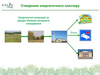 Створення енергетичного кластеру
Енергетичні плантації як
ресурс біомаси місцевого
походження
Тепло
 