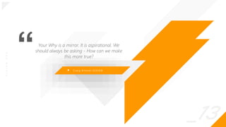 _13
O
|
S
I
G
N
.
O
R
G
Your Why is a mirror. It is aspirational. We
should always be asking - How can we make
this more true?
C r a i g B i t t n e r , O | S I G N
 