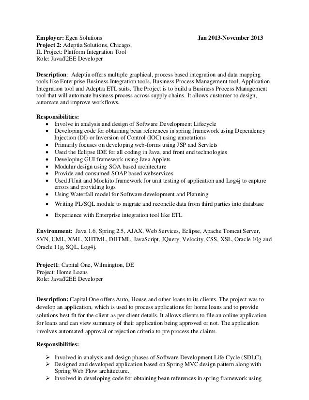 java j2ee developer resumes