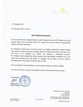Reference Letter Cocotiers Hotel