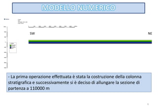 6
- La prima operazione effettuata è stata la costruzione della colonna
stratigrafica e successivamente si è deciso di allungare la sezione di
partenza a 110000 m
SW NE
 