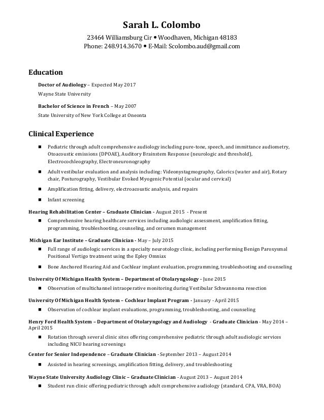 Audiology resume examples