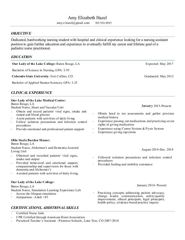 resume objective for nursing student