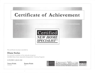 Certified New Home Specialist Award